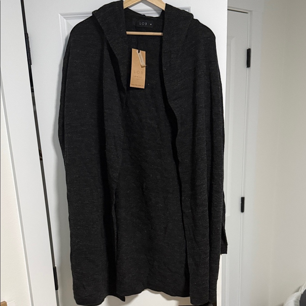 Unisex Black Hooded Cardigan Knit Sweater